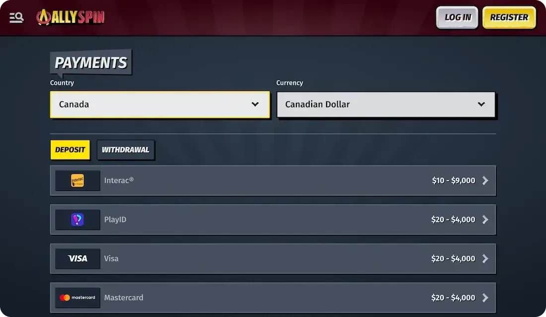 Allyspin casino deposit